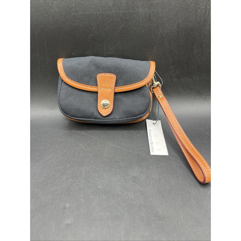 Dooney & Bourke Black Canvas  & Tan Leather Trim Wristlet New with Tags